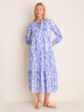 NEW RO’s Garden Tuckernuck Blue Floral Bluefanny Rio Cotton Midi Maxi Dress M